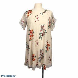 NWT Umgee Cream Floral‎ Embroidery Shift Dress, Tunic Top M